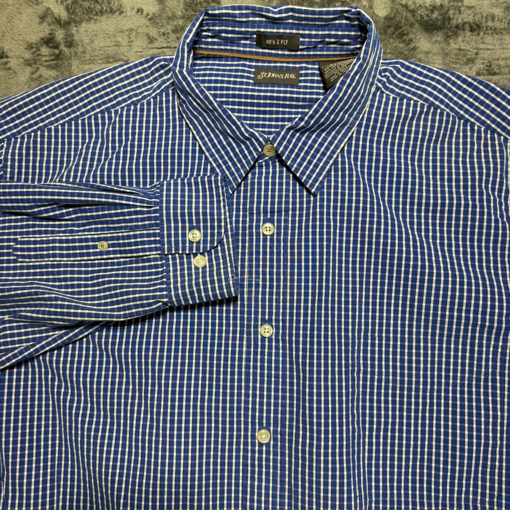 St. John's Bay Button Down Men 2XLT Blue